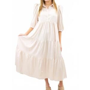 NEW PRETTY FOLLIES collared midi shirt dress in cream